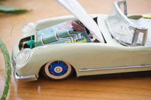 1960s Vintage LUCKY Tin Litho Front Engine Action Friction Open Car Toy. Green Convertible MF 787.
