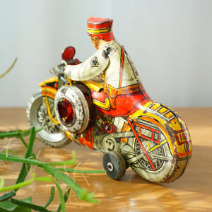 1940s Vintage Tin Litho MARX Windup Rookie Police Siren Motorcycle with Siren. Made in USA.