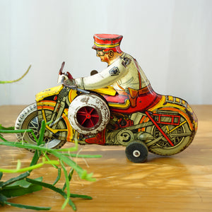 1940s Vintage Tin Litho MARX Windup Rookie Police Siren Motorcycle with Siren. Made in USA.