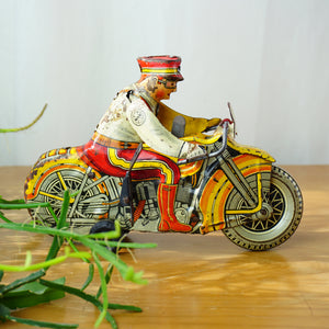 1940s Vintage Tin Litho MARX Windup Rookie Police Siren Motorcycle with Siren. Made in USA.