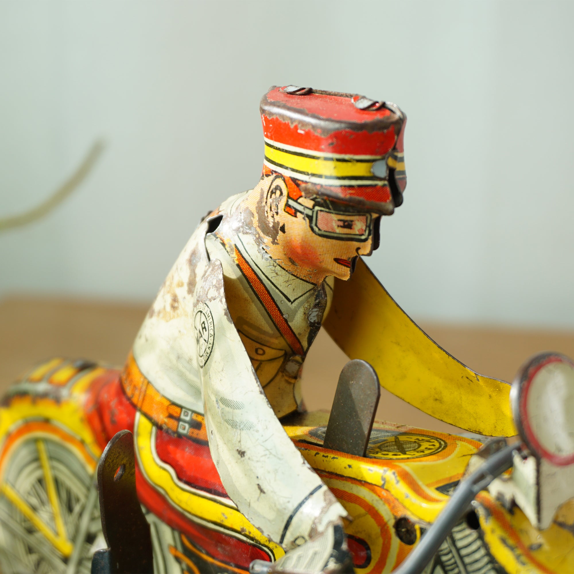 1940s Vintage Tin Litho MARX Windup Rookie Police Siren Motorcycle with Siren. Made in USA.