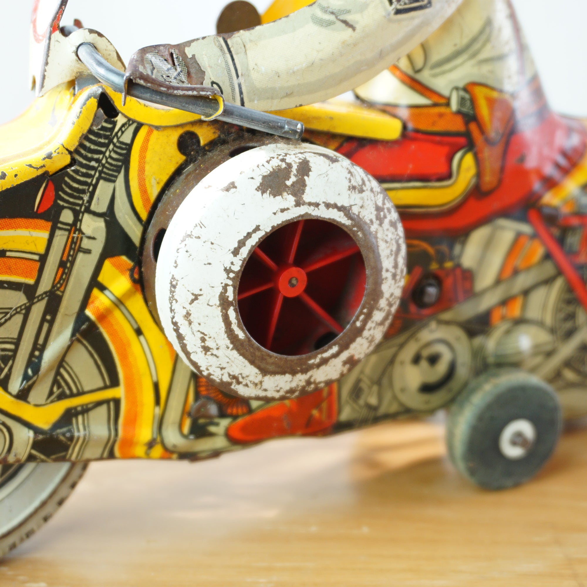 1940s Vintage Tin Litho MARX Windup Rookie Police Siren Motorcycle with Siren. Made in USA.
