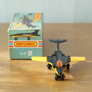 1981 Vintage Diecast MATCHBOX 75 Yellow and Black S-2 Jet 2 Mint in Box. Made in England by Lesney