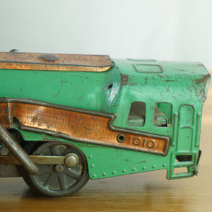 1930s Tin HAFNER O-Gauge Wind-up 1010 Locomotive Train. Green and Copper Colors.
