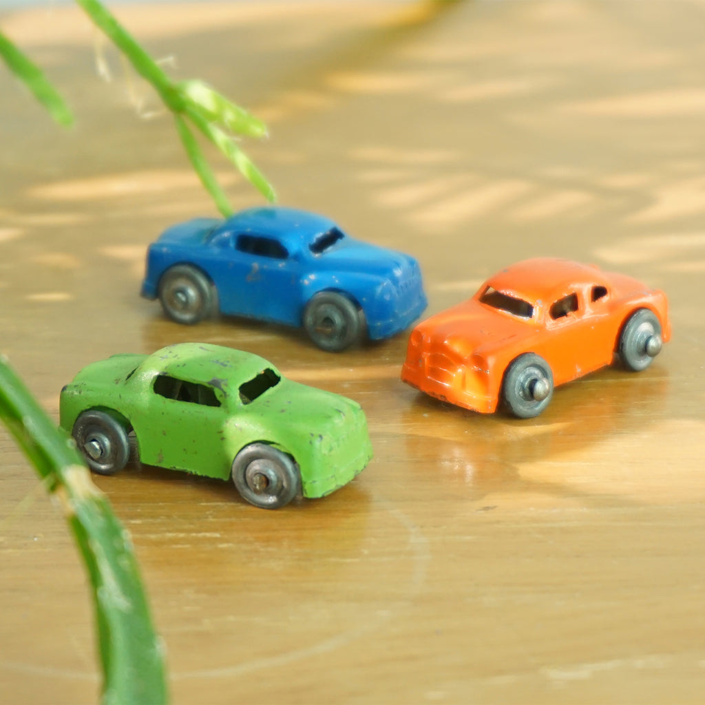 1950s Set of 3 Vintage Diecast BARCLAY Blue, Green & Orange 1.5" Miniature Cars