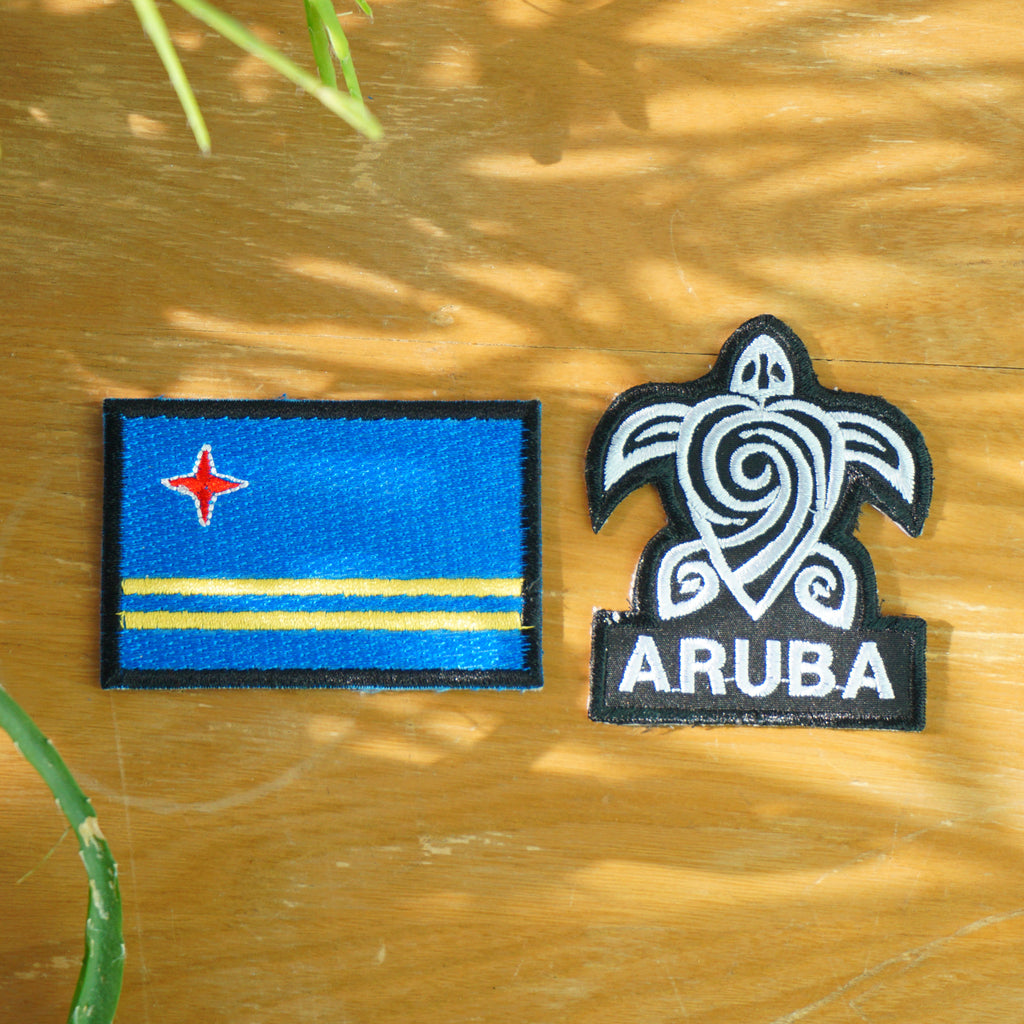 Set of 2 Vintage 2.75" Aruba Flag and Turtle Embroidered Clothing Patches