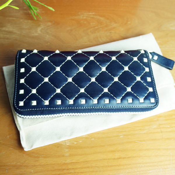 VALENTINO GARAVANI Rockstud Spike Dark Blue Leather Zip