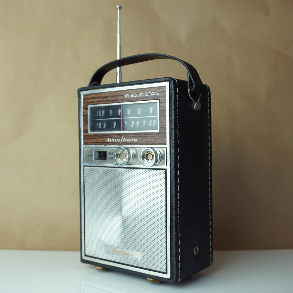 1960s Vintage AUDITION 19 Solid State Battery/Electric Radio w/ Black Leather Case