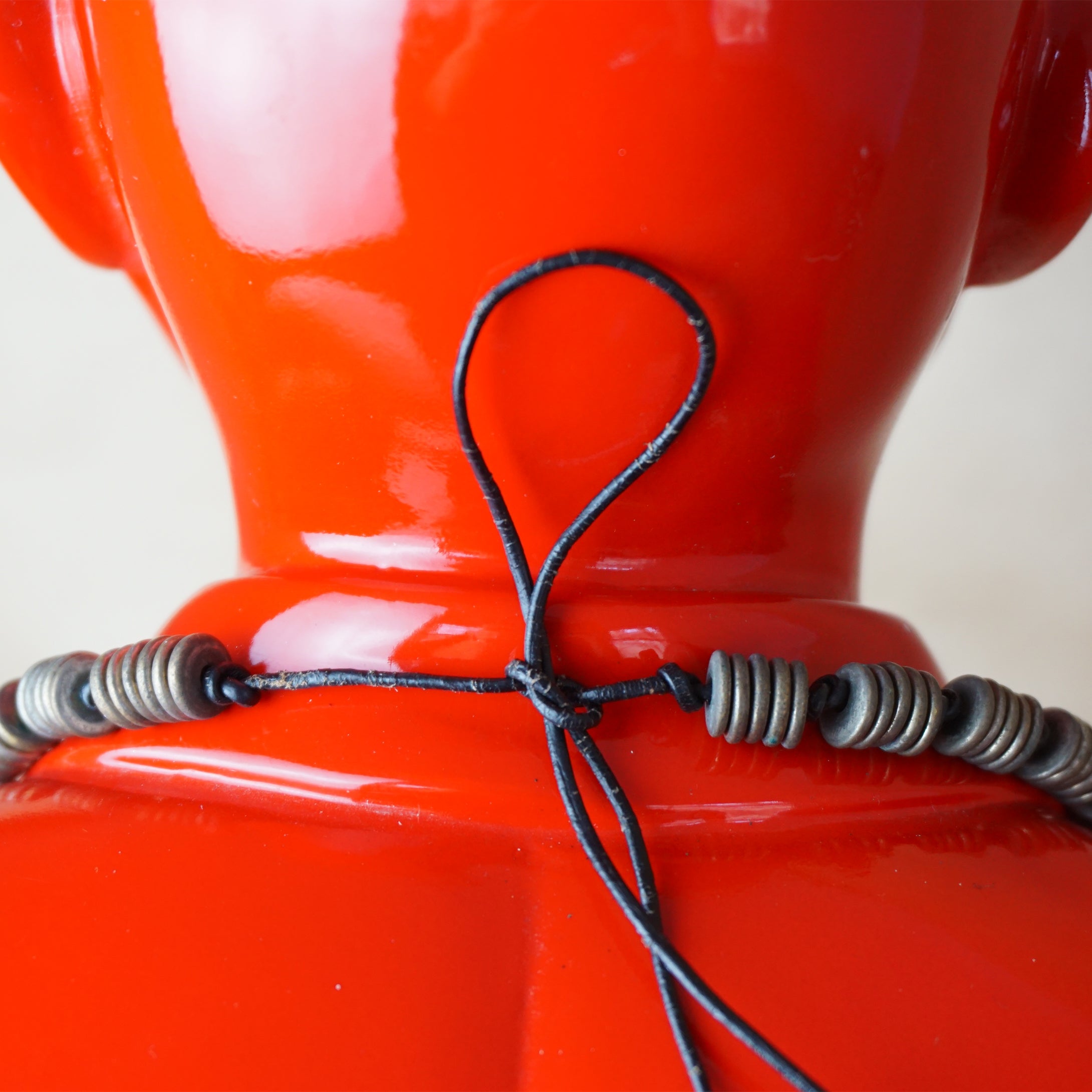 1980s Vintage Metal Beads and Leather Long Necklace