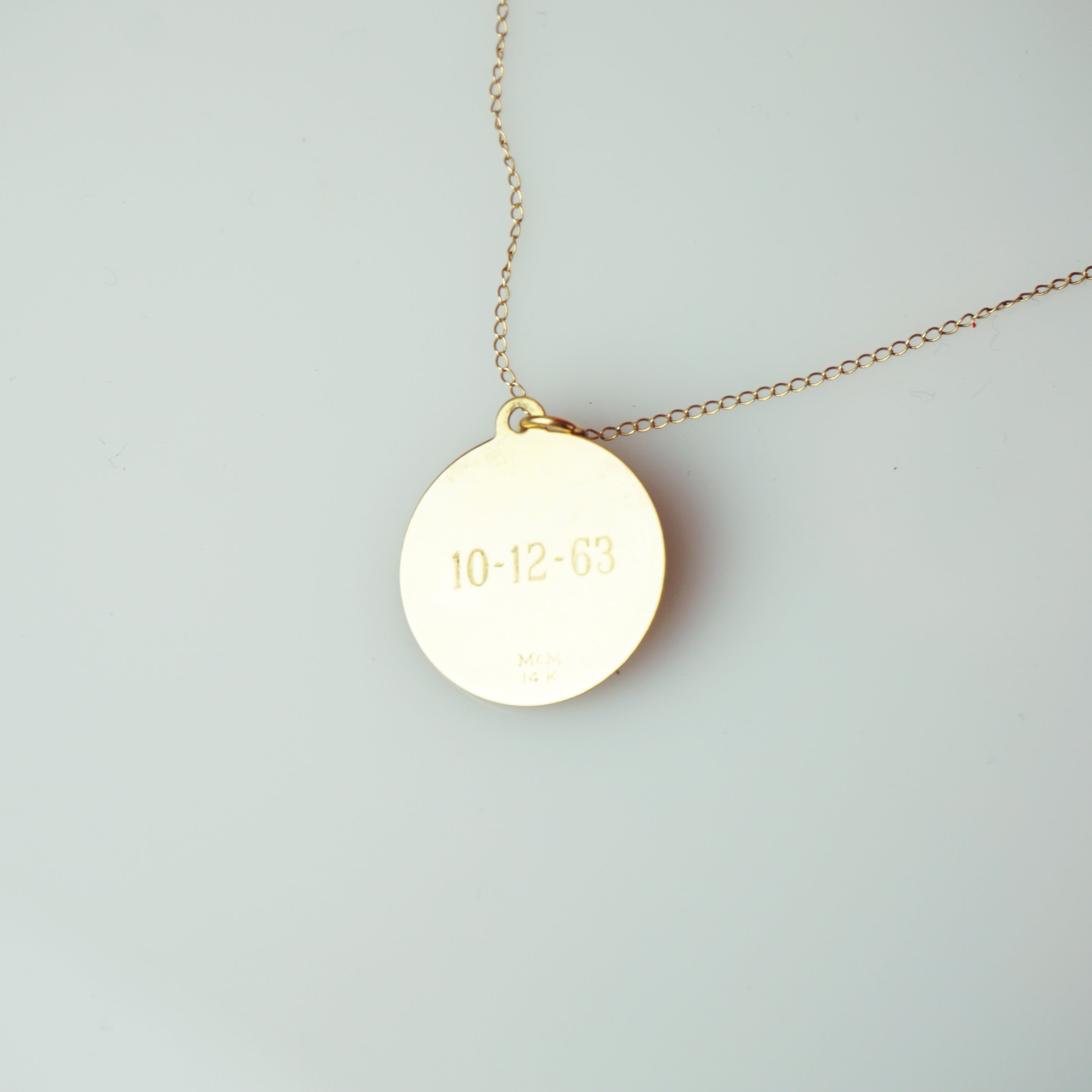 1963 Vintage 14K Gold Coin Drop Matron of Honor Necklace. Dated 1-12-63.