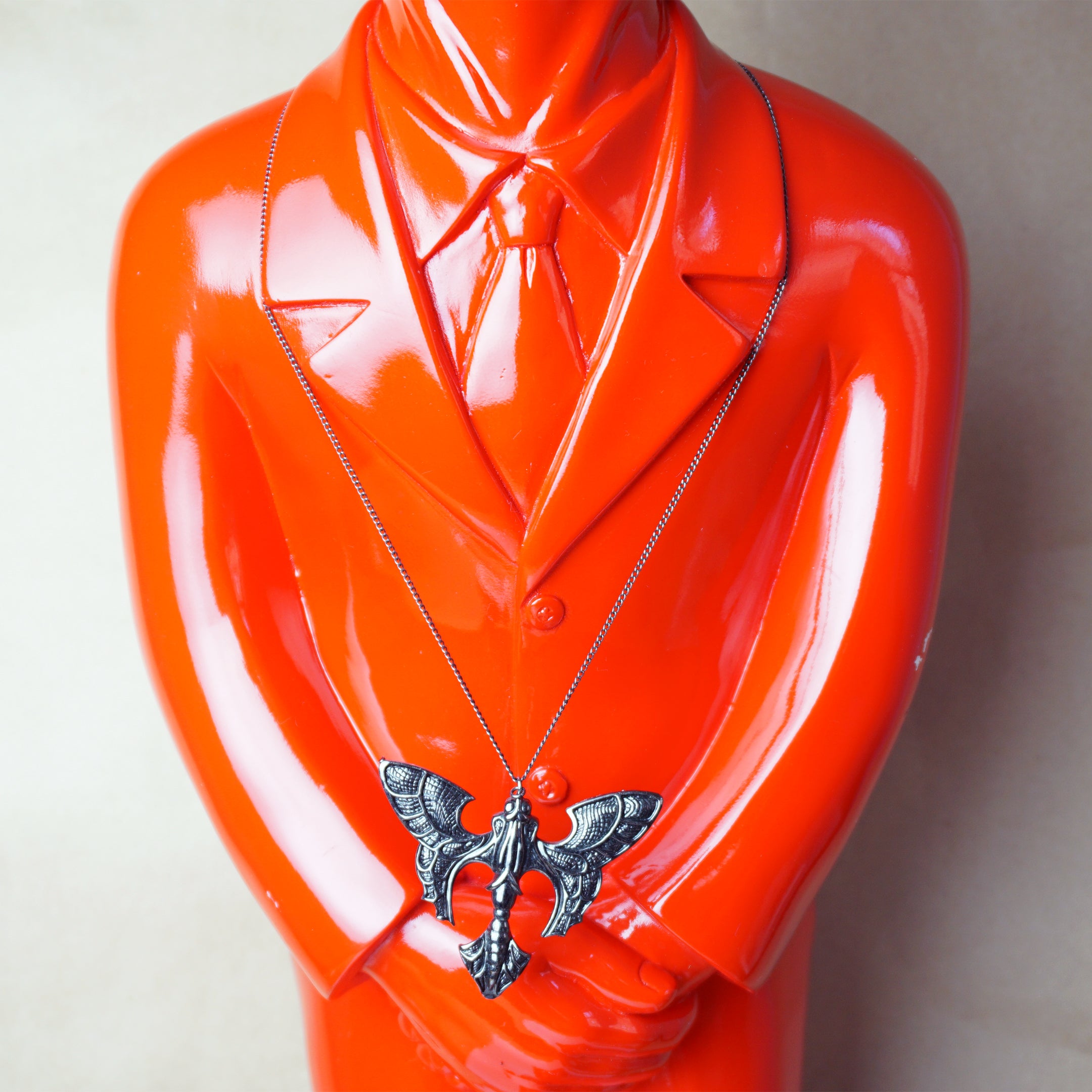 Vintage ERICKSON BEAMON Large SIlver Butterfly / Moth Pendant Necklace