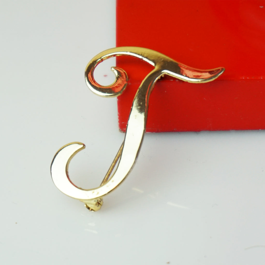 1980s Vintage Gold Toned 'J' Initial Letter Brooch