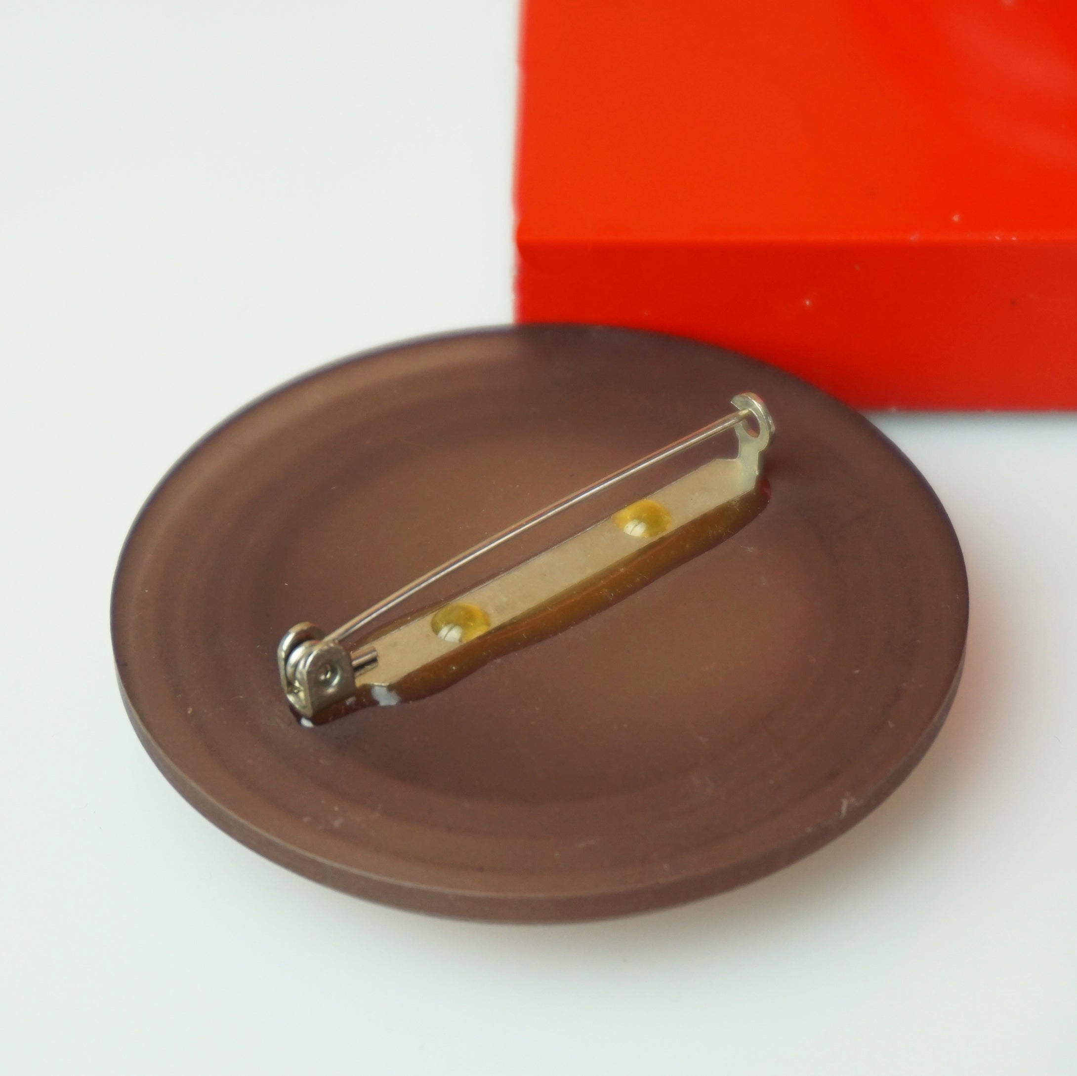 1980s Vintage 2" Bakelite Brown Circular Pin Brooch
