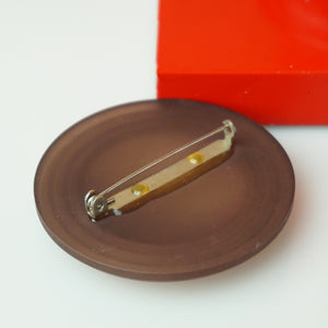 1980s Vintage 2" Bakelite Brown Circular Pin Brooch