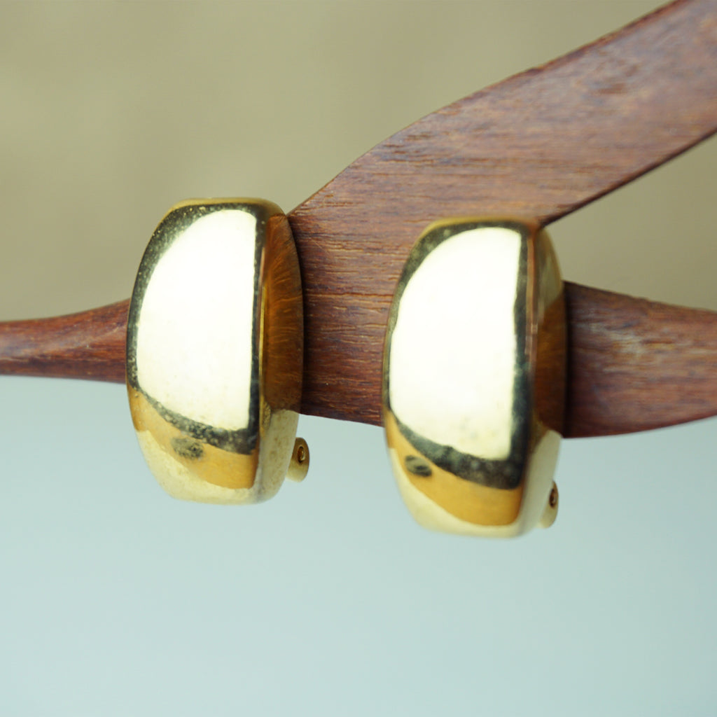 1980s Vintage Gold Tone 1" Statement Chunky Clip-on Earrings