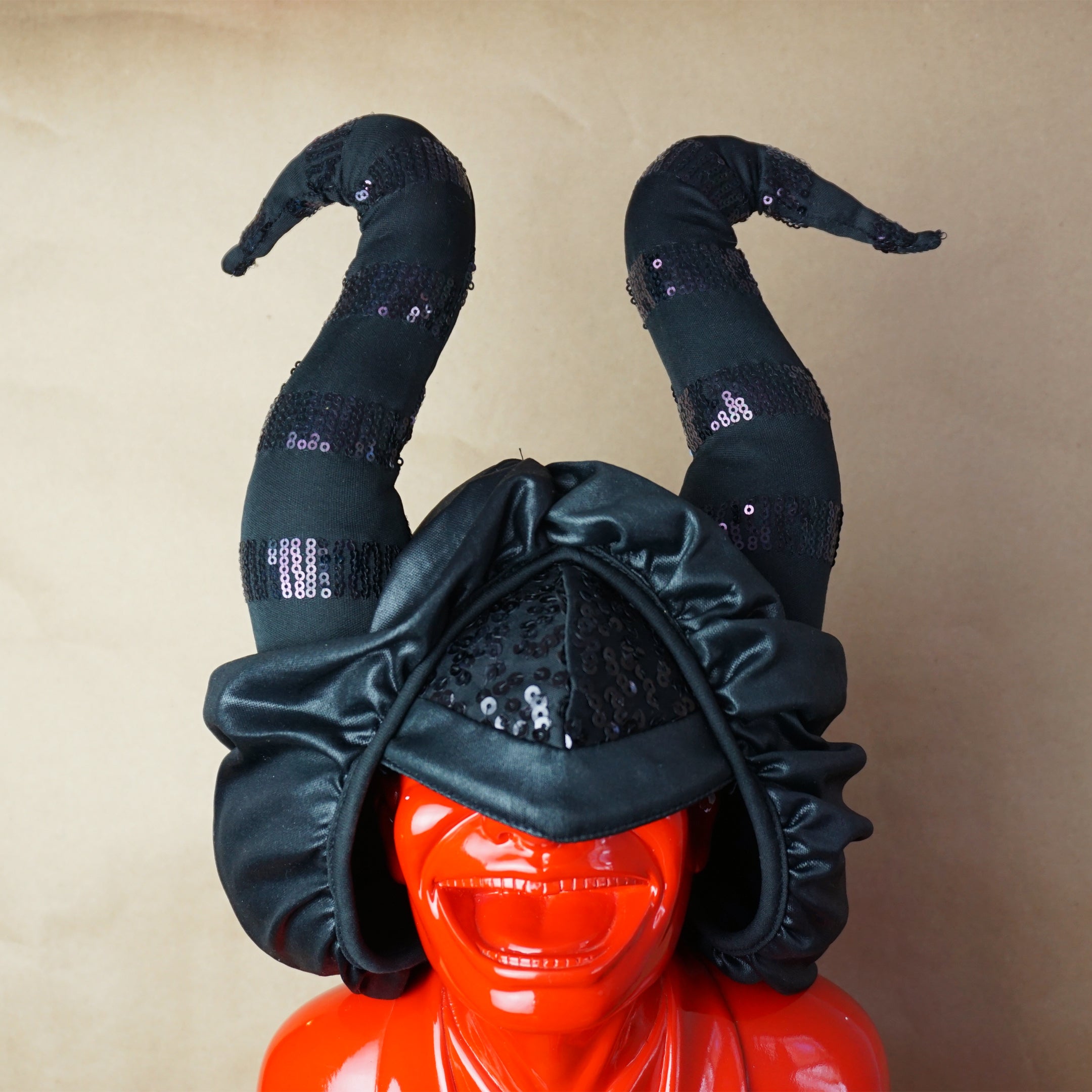 Black MALEFICENT Halloween/ Purim Costume Horned Hat with Sequin Accessory