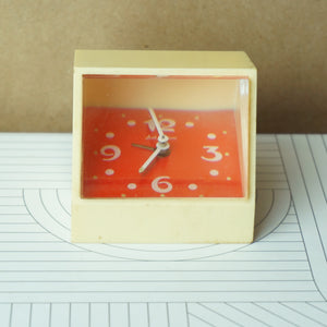 Mid-Century SETH THOMAS Vintage Tipping Back Red Hiding Clock Face w/ Alarm
