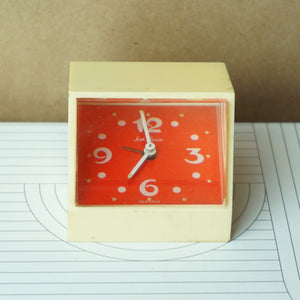 Mid-Century SETH THOMAS Vintage Tipping Back Red Hiding Clock Face w/ Alarm