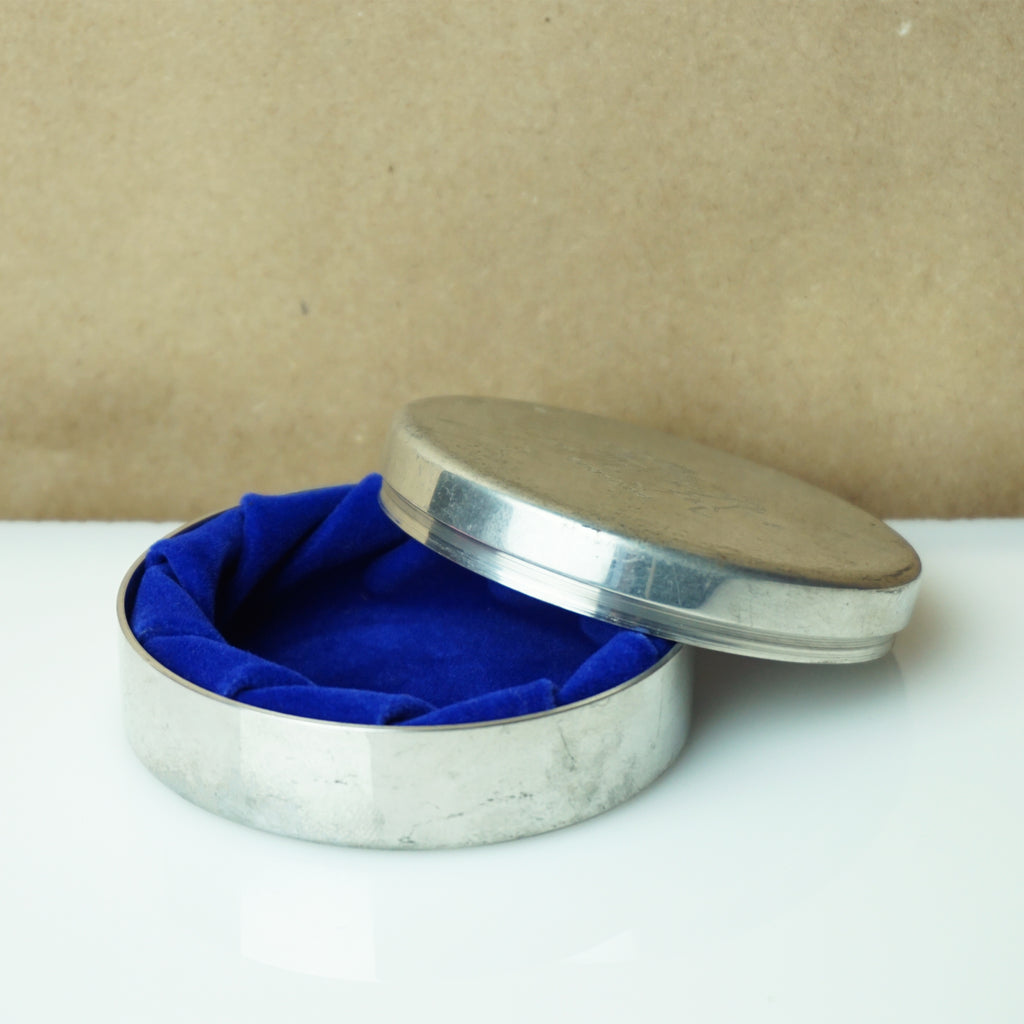 TIFFANY & CO. Handcrafted Pewter Jewelry Trinket Round Box, RMH of NYC.