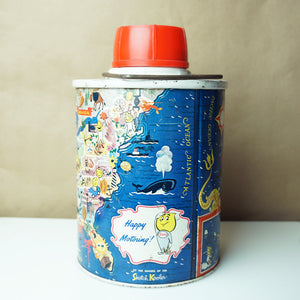 Vintage Tin SKOTCH KOOLER Thermos with ESSO Oil Advertising & Cartoon Map