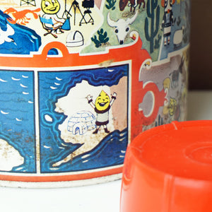 Vintage Tin SKOTCH KOOLER Thermos with ESSO Oil Advertising & Cartoon Map