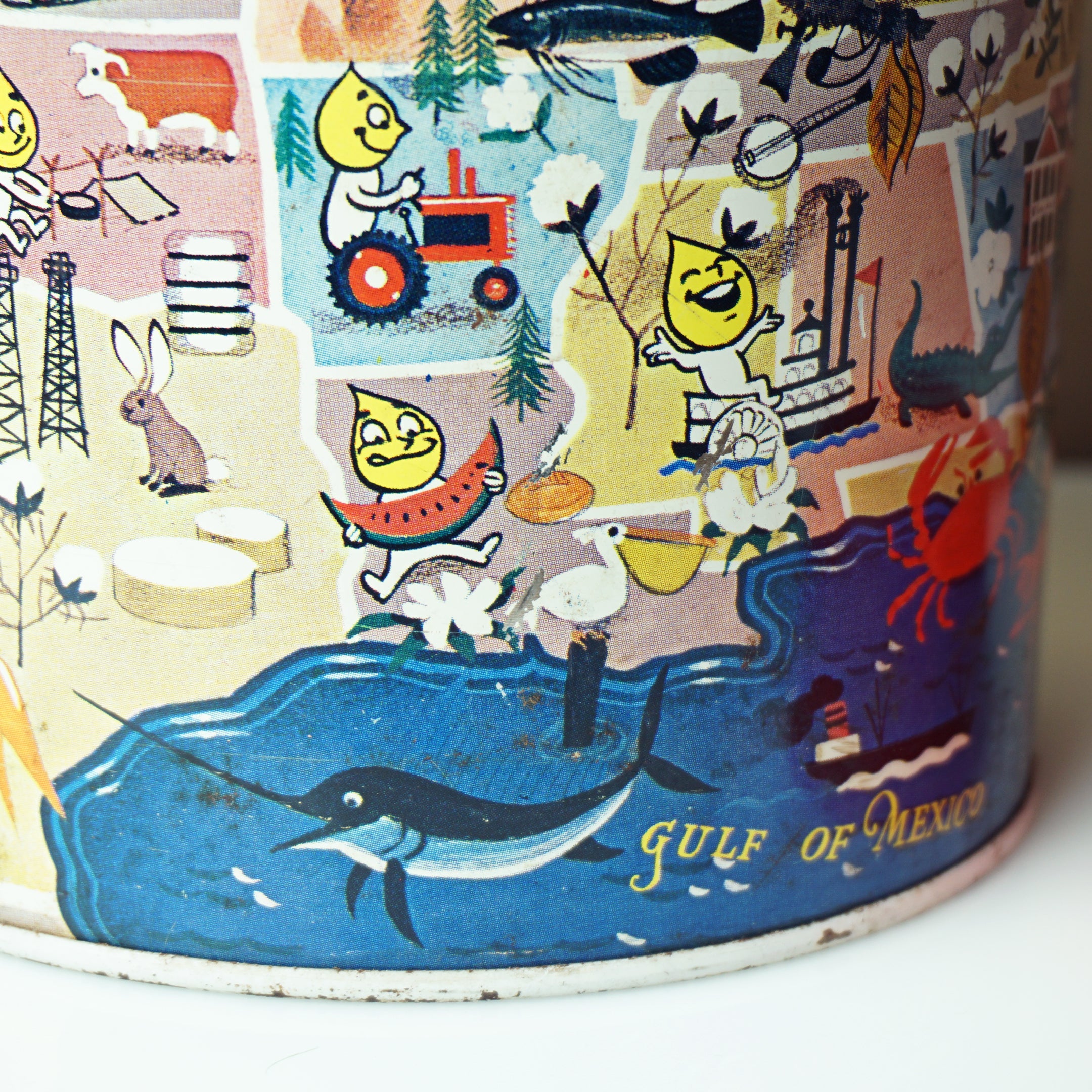 Vintage Tin SKOTCH KOOLER Thermos with ESSO Oil Advertising & Cartoon Map
