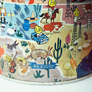 Vintage Tin SKOTCH KOOLER Thermos with ESSO Oil Advertising & Cartoon Map