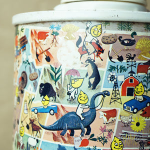 Vintage Tin SKOTCH KOOLER Thermos with ESSO Oil Advertising & Cartoon Map