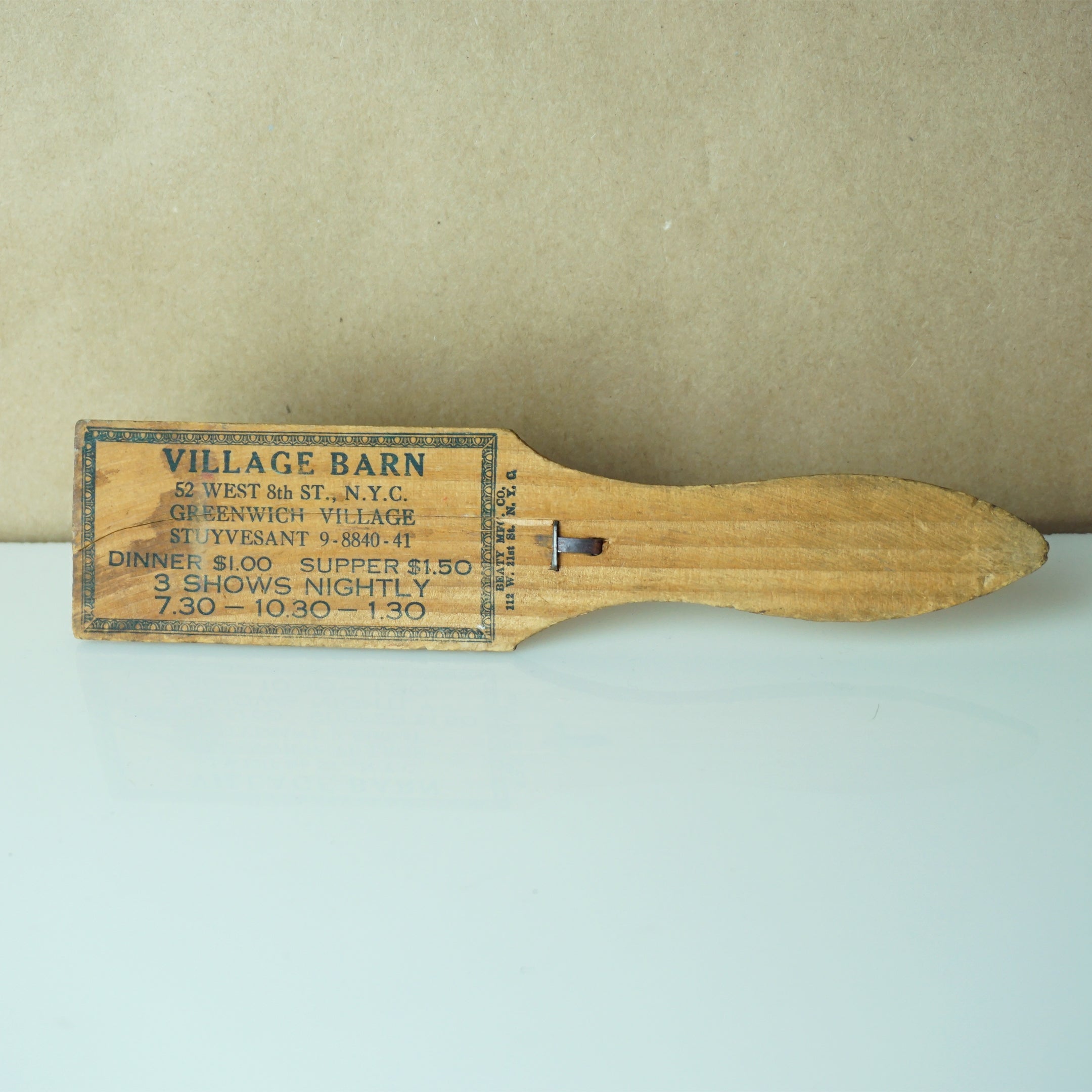 1950s Vintage VILLAGE BARN Wooden Advertising Clapper, Country Music Program.