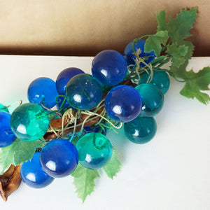 Mid-Century Vintage Blue and Aqua Lucite Grape Cluster Sculpture on Wood Branch