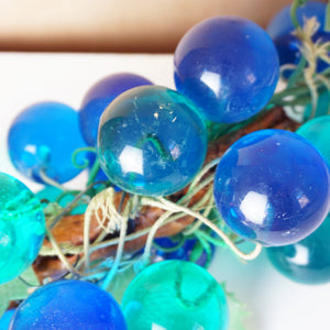 Mid-Century Vintage Blue and Aqua Lucite Grape Cluster Sculpture on Wood Branch