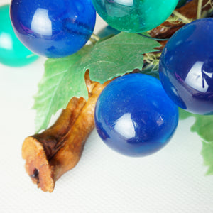 Mid-Century Vintage Blue and Aqua Lucite Grape Cluster Sculpture on Wood Branch