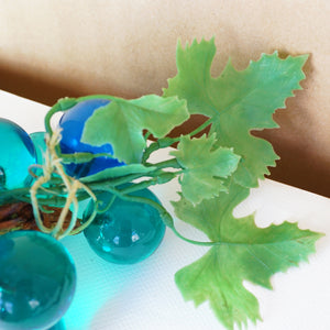 Mid-Century Vintage Blue and Aqua Lucite Grape Cluster Sculpture on Wood Branch