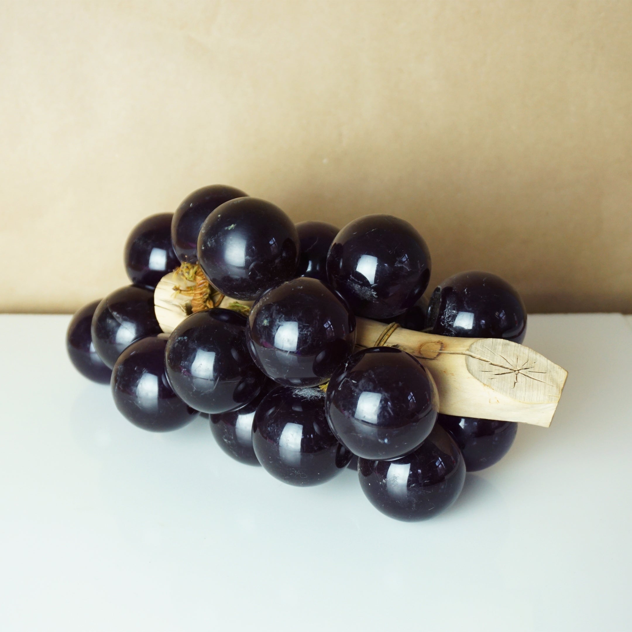 Mid-Century Vintage Purple Lucite Grape Cluster Sculpture on Driftwood Branch