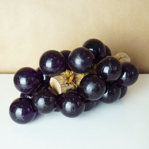 Mid-Century Vintage Purple Lucite Grape Cluster Sculpture on Driftwood Branch