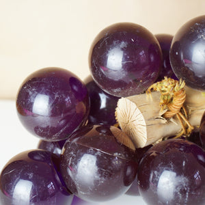 Mid-Century Vintage Purple Lucite Grape Cluster Sculpture on Driftwood Branch