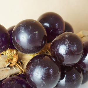 Mid-Century Vintage Purple Lucite Grape Cluster Sculpture on Driftwood Branch