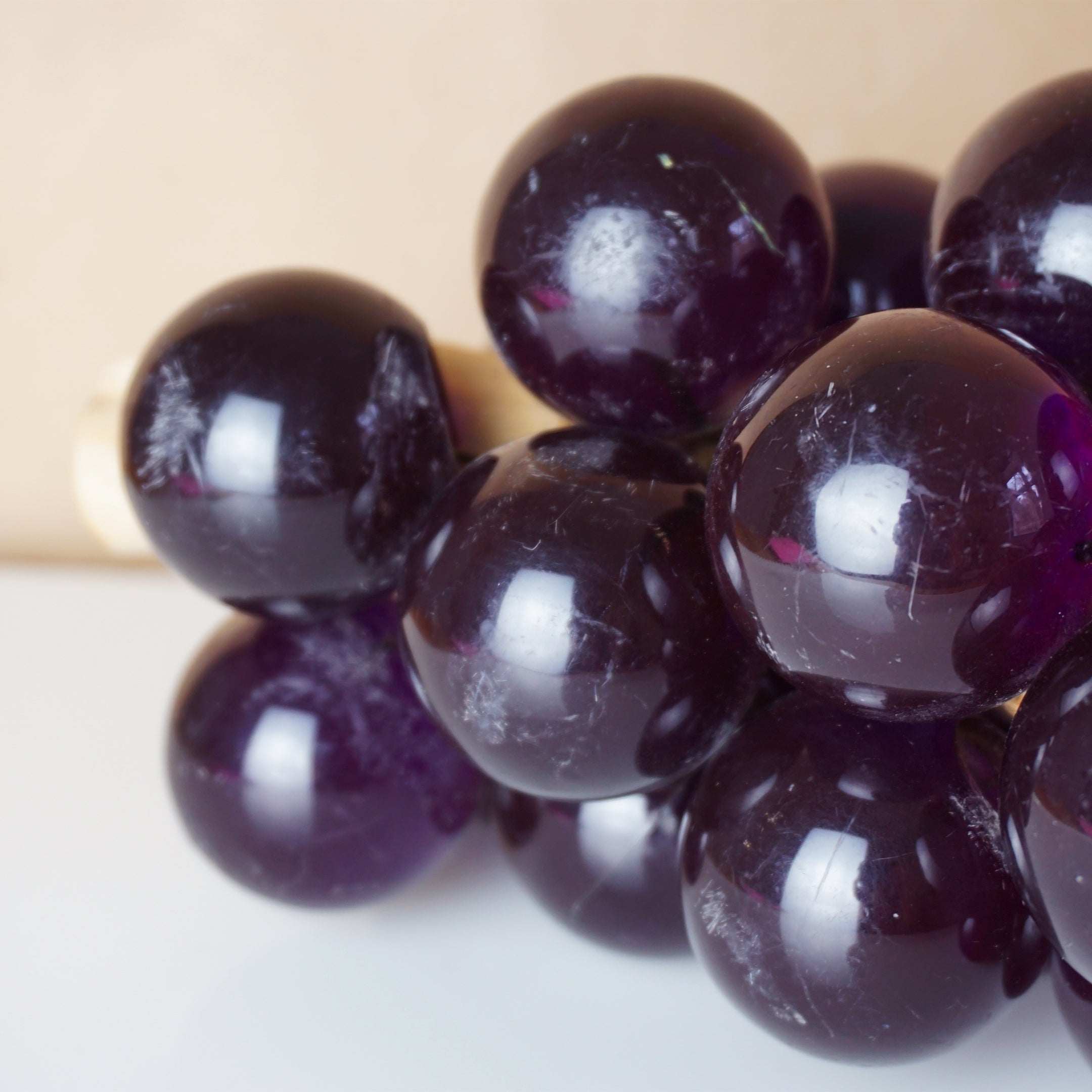 Mid-Century Vintage Purple Lucite Grape Cluster Sculpture on Driftwood Branch