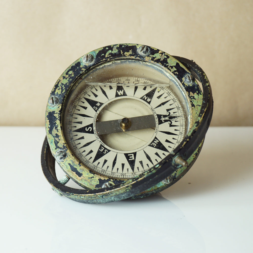 Antique DIRIGO Maritime Navy Gimbal Compass. E.M. Sherman, Seattle, Washington