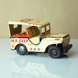 1950s Vintage Tin Litho S.S.S. JAPAN M.P. Jeep Friction Toy w/ Red Eagle and Stars