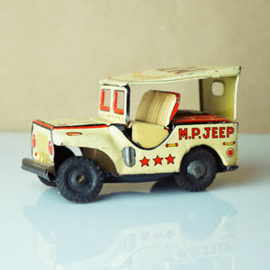 1950s Vintage Tin Litho S.S.S. JAPAN M.P. Jeep Friction Toy w/ Red Eagle and Stars