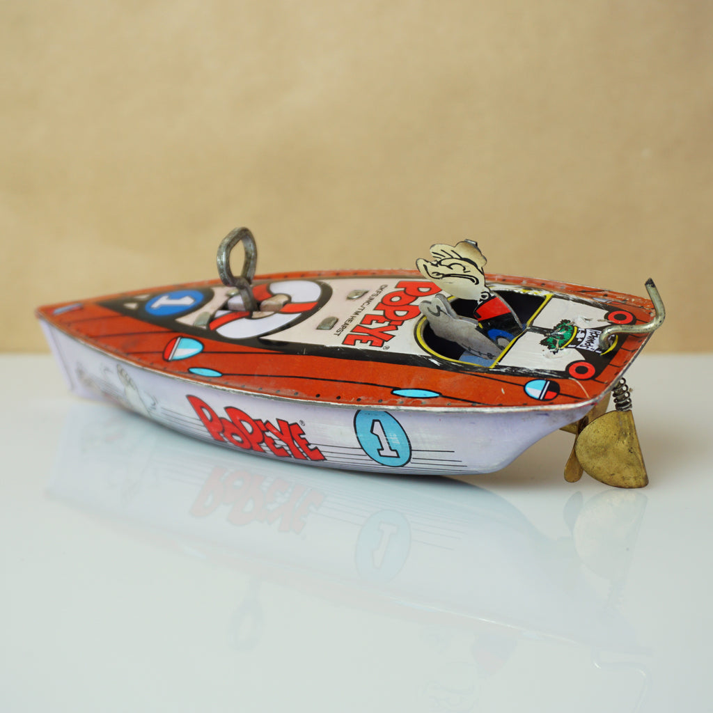 1996 Vintage Tin Litho SCHYLLING Popeye Speedboat #1. "Well Blow Me Down!"