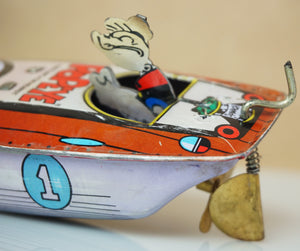 1996 Vintage Tin Litho SCHYLLING Popeye Speedboat #1. 