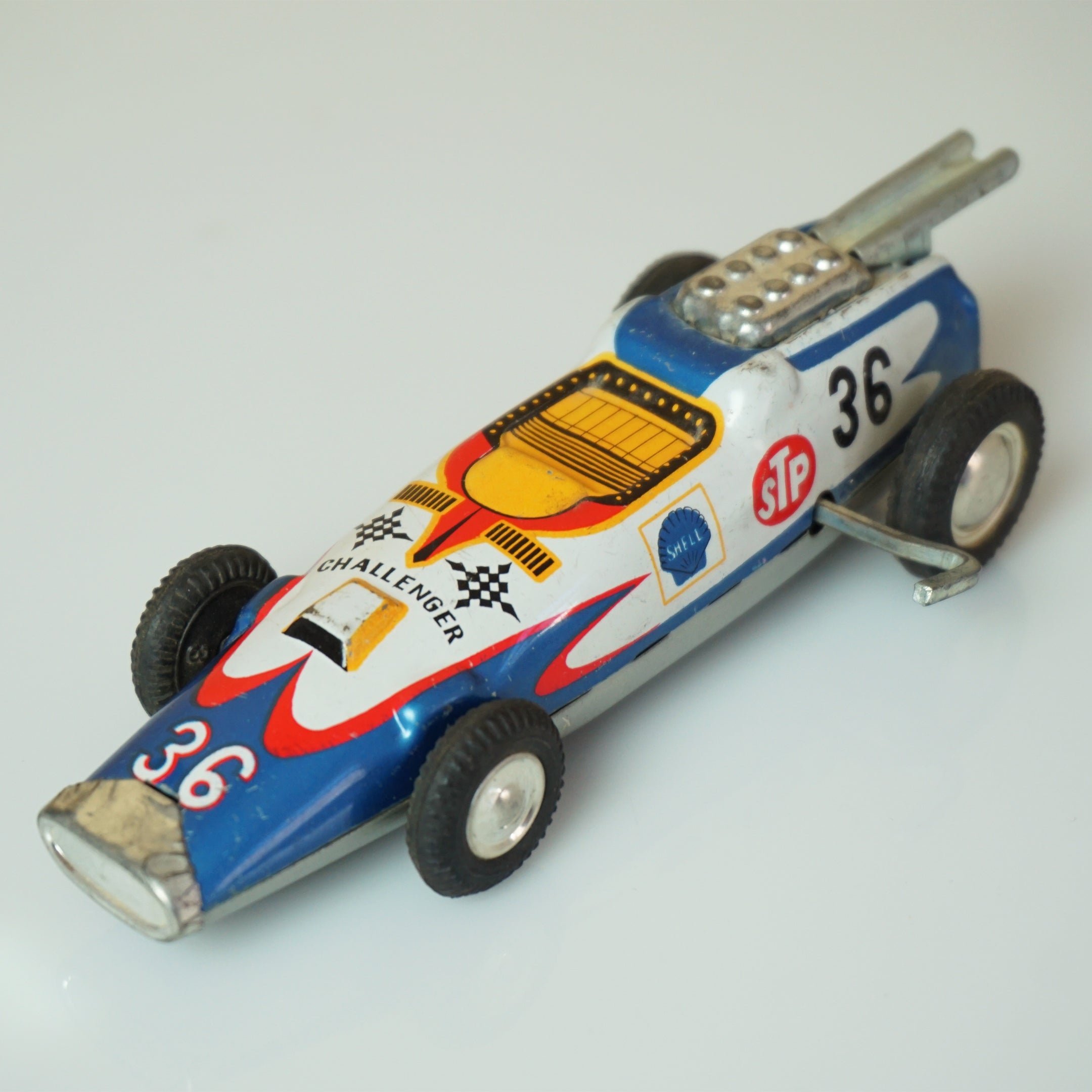 Vintage Tin Litho TAKATOKU (T.T Japan) Challenger Wind-up Indie Race Car #36