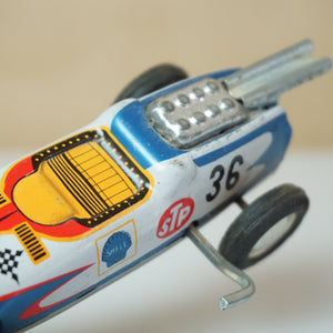 Vintage Tin Litho TAKATOKU (T.T Japan) Challenger Wind-up Indie Race Car #36