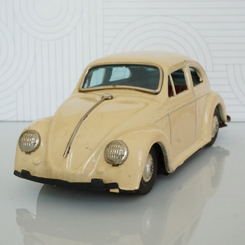 1960s Vintage BANDAI Volkswagen Cream Beetle. Working Visible Engine. Japan.