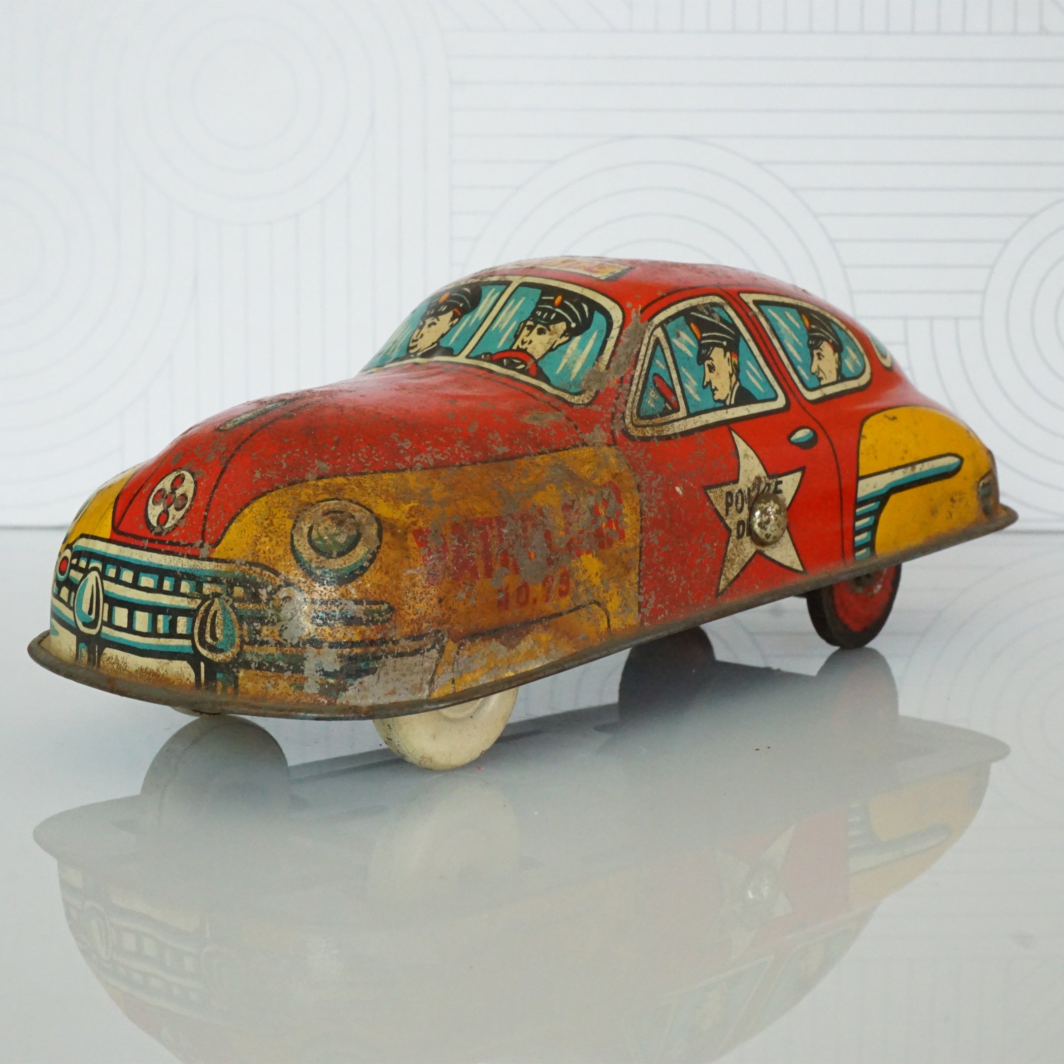 1950s Vintage Tin Litho CRAGSTAN TOYS Red Police Car 78. Made in