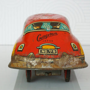 1950s Vintage Tin Litho CRAGSTAN TOYS Red Police Car #78. Made in Japan.