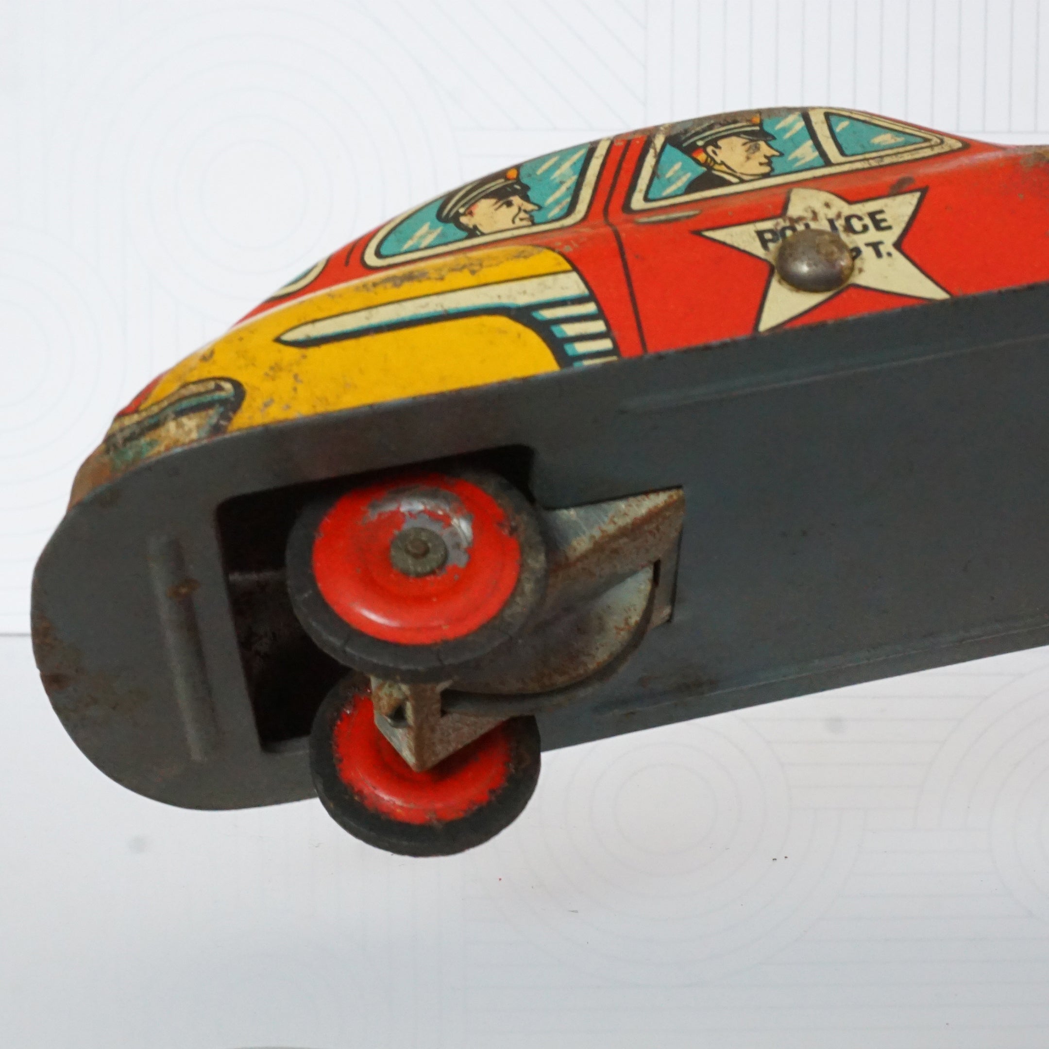 1950s Vintage Tin Litho CRAGSTAN TOYS Red Police Car #78. Made in Japan.