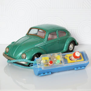 1960s Vintage BANDAI Volkswagen RC Green Beetle. Working Visible Engine. Japan.